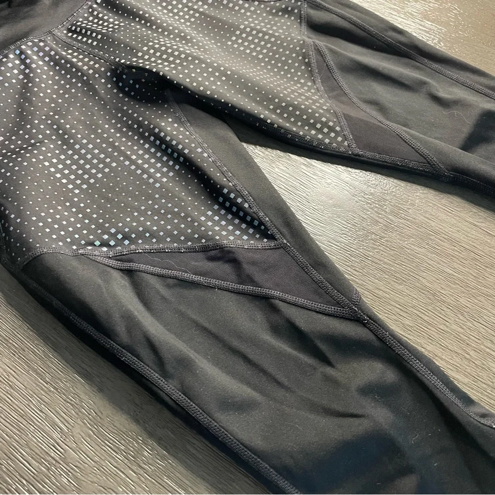 Athleta Black And Rainbow Square High Waisted Leggings